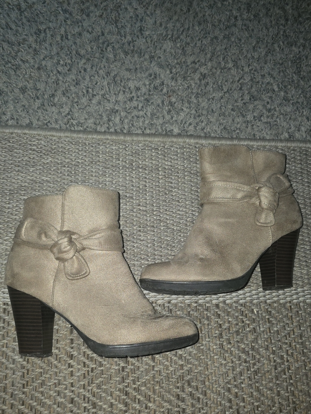 WHIT Taupe Suede Ankle Booties with Knot Accent